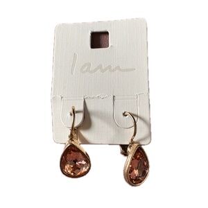 I Am Gold-Tone Teardrop Peach Crystal Dangle Earrings